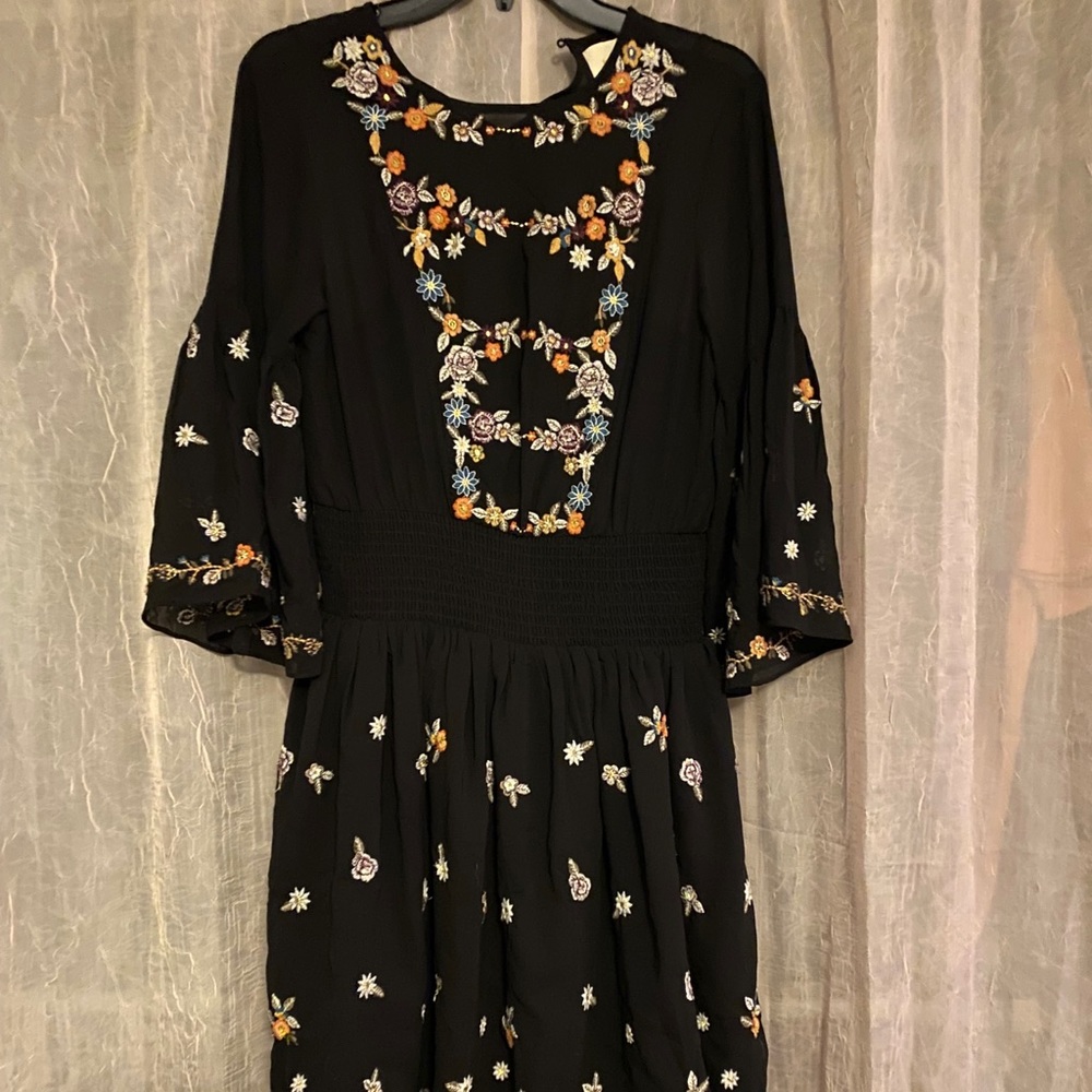 Maeve Anfisa Black Embroidered Dress Anthro 4
